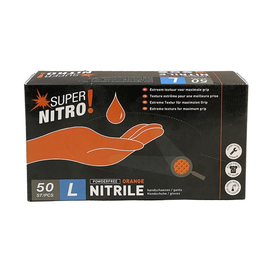 Rokavice nitril SUPER NITRO oranžne, nepudrane, L (velike) 50 kos