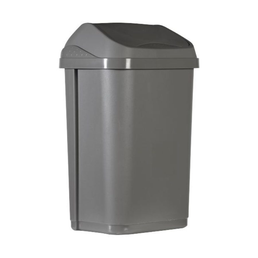Koš s premičnim pokrovom, siv, 50 L