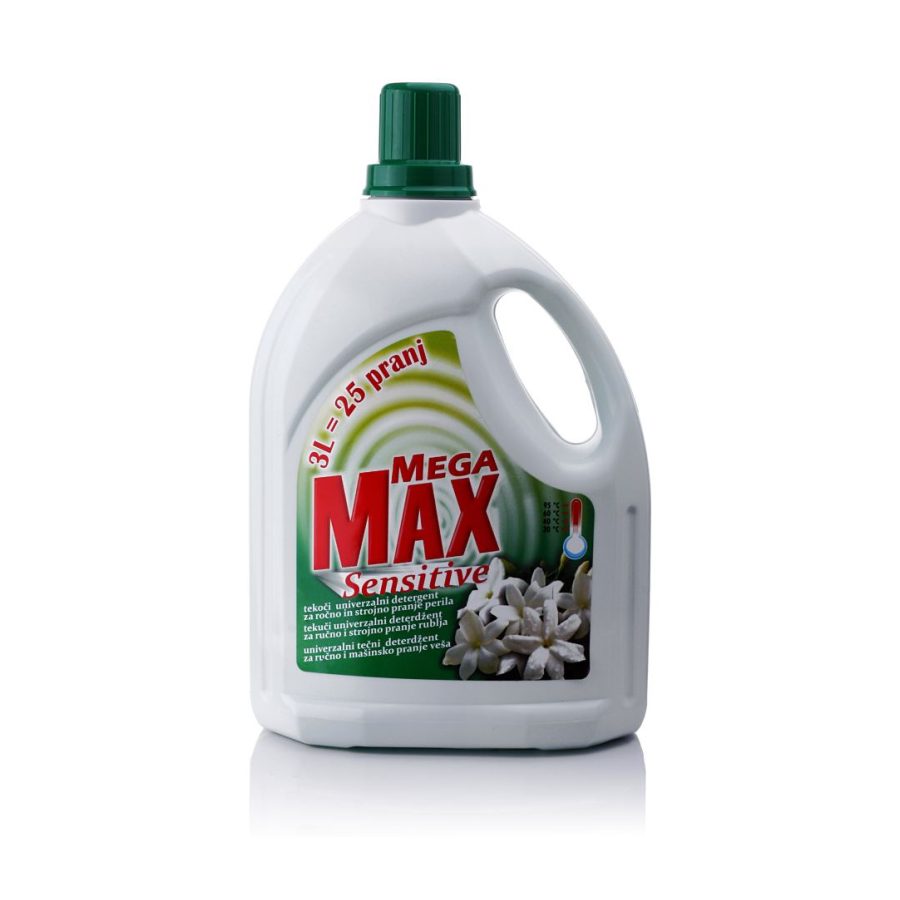 Pralni prašek tekoč MegaMax Sensitive, 3 L